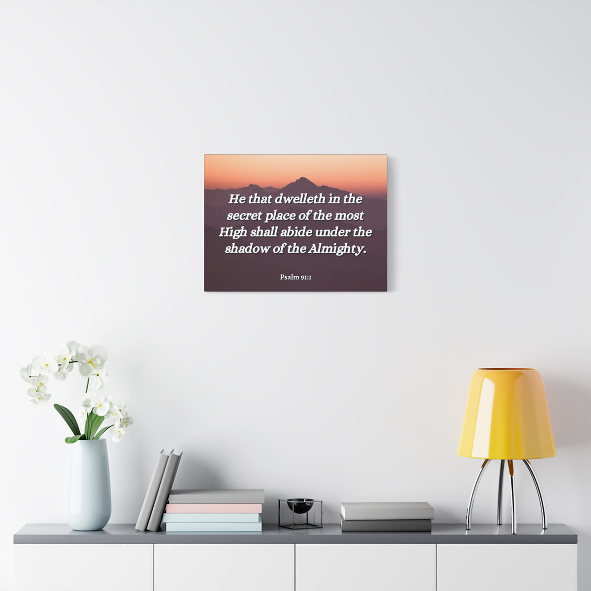 Scripture Canvas The Almighty Psalms 91:1 Christian Wall Art Bible Verse Print Ready to Hang