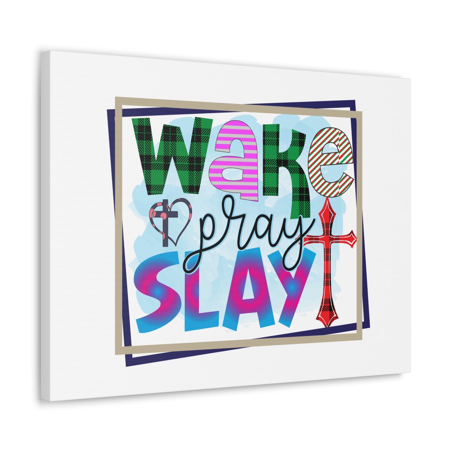 Wake, Pray, Slay Luke 21:36 Square Christian Wall Art Bible Verse Print Ready to Hang