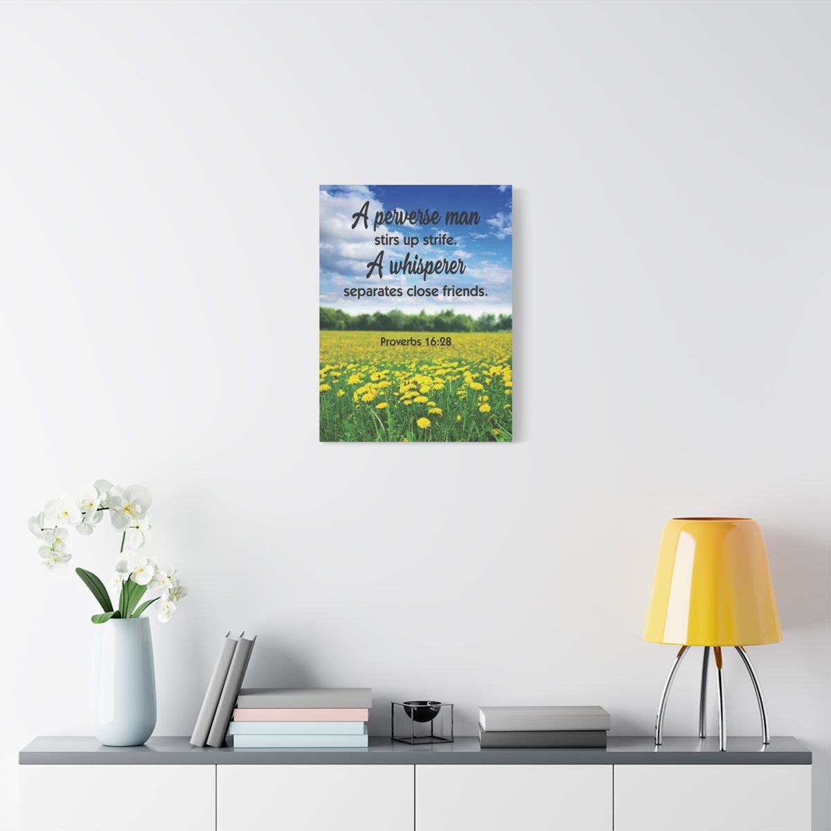 Scripture Canvas A Perverse Man Proverbs 16:28 Christian Wall Art Bible Verse Print Ready to Hang