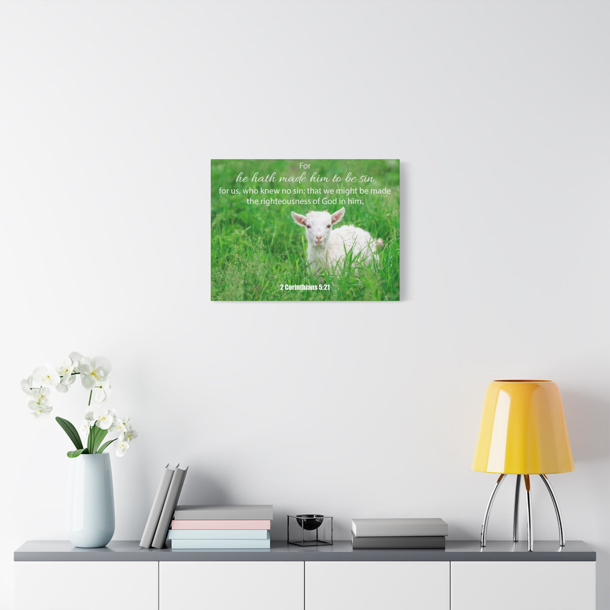 Scripture Canvas God in Him 2 Corinthians 5:21 Christian Wall Art Bible Verse Print Ready to Hang