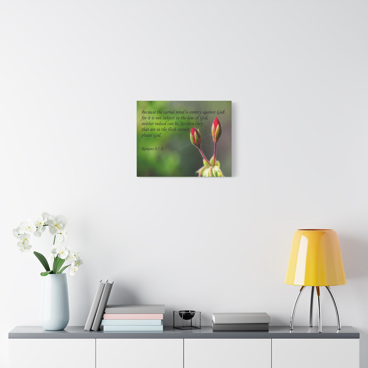Scripture Canvas Carnal Mind Romans 8:7-8 Christian Wall Art Bible Verse Print Ready to Hang