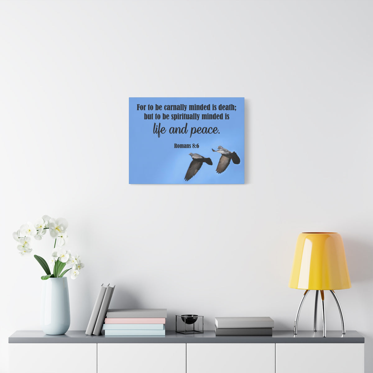 Scripture Canvas Spiritually Minded Romans 8:6 Christian Wall Art Bible Verse Print Ready to Hang
