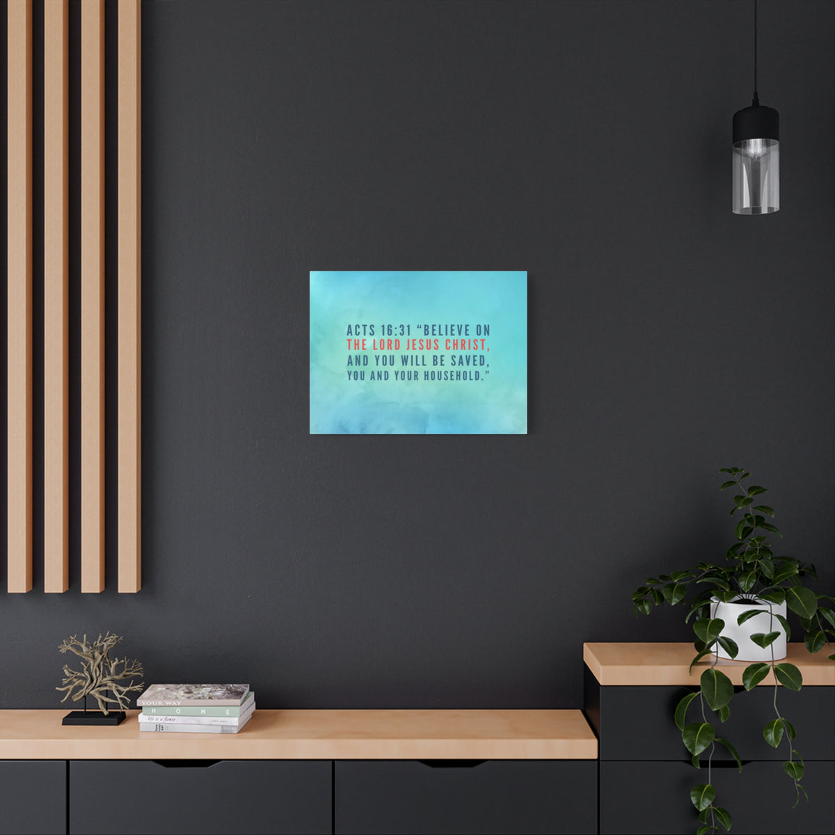 Scripture Canvas You Will Be Saved Acts 16:31 Christian Wall Art Bible Verse Print Ready to Hang