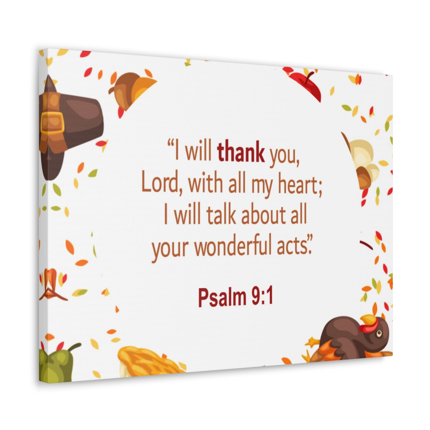 With All My Heart Psalm 9:1 Bible Verse Canvas Christian Wall Art Ready to Hang