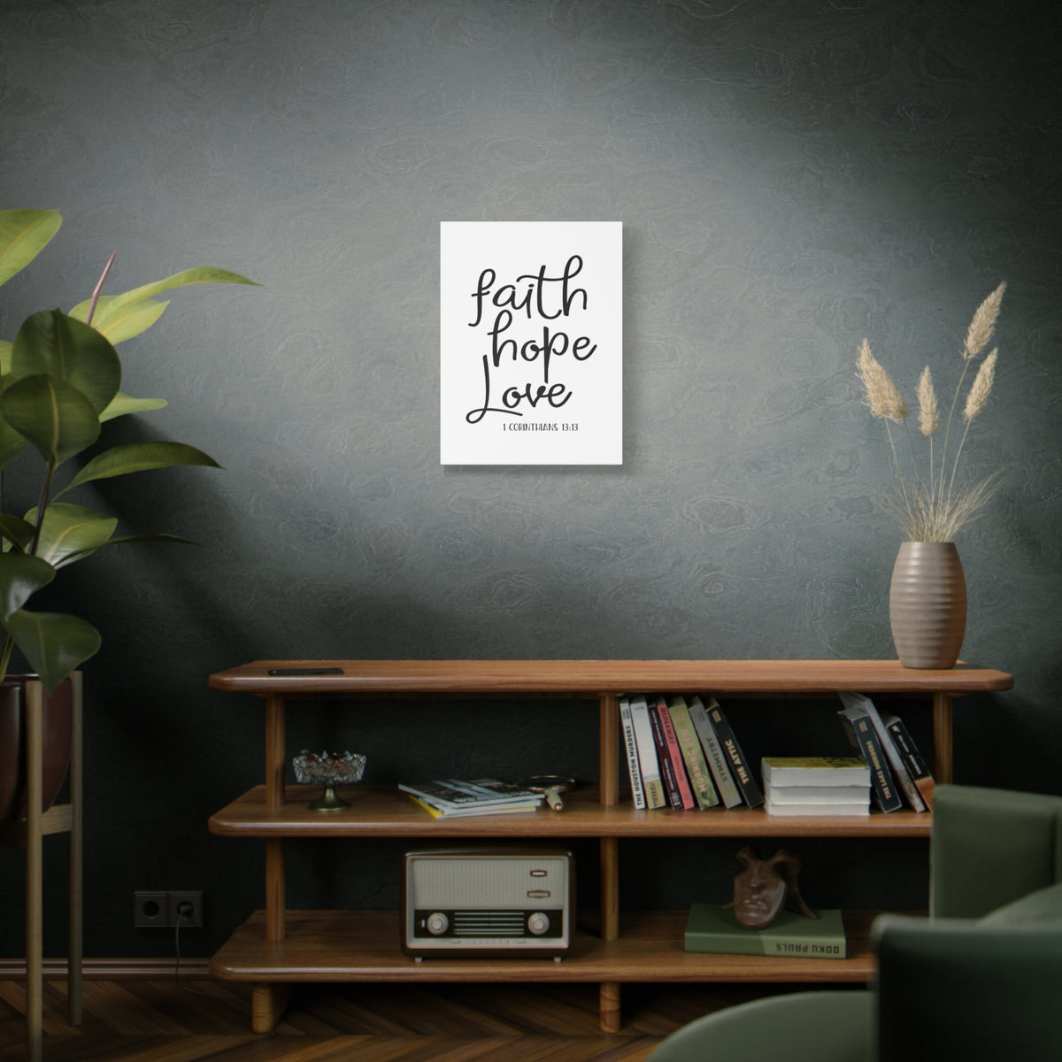 Scripture Canvas Faith, Hope, Love Thin 1 Corinthians 13:13 Christian Wall Art Bible Verse Print Ready to Hang