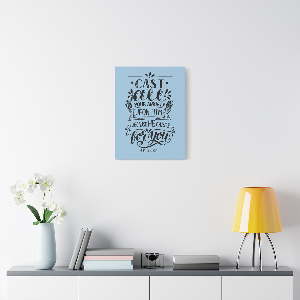 Scripture Canvas He Cares For You 1 Peter 5:7 Christian Wall Art Bible Verse Print Ready to Hang