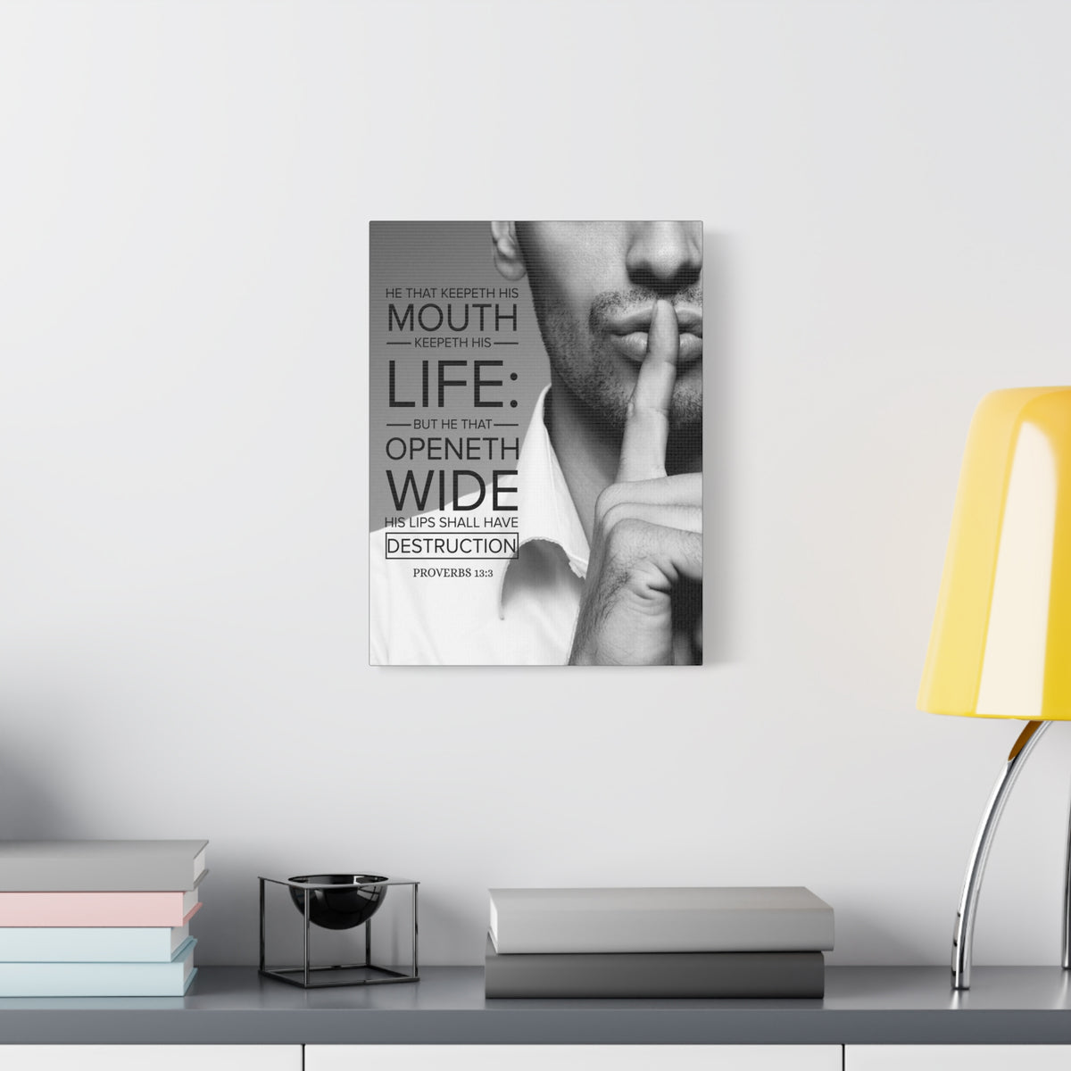 Scripture Canvas He That Keepeth His Mouth Proverbs 13:3 Christian Wall Art Bible Verse Print Ready to Hang