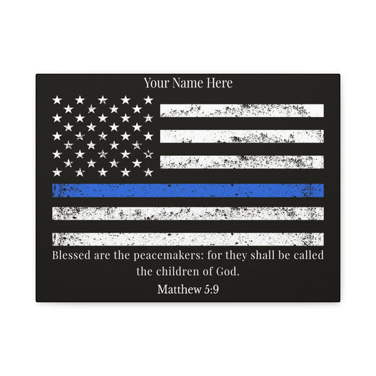 Personalized Matthew 5:9 Police Officer Badge Bible Canvas Christian Wall Art Ready to Hang Unframed