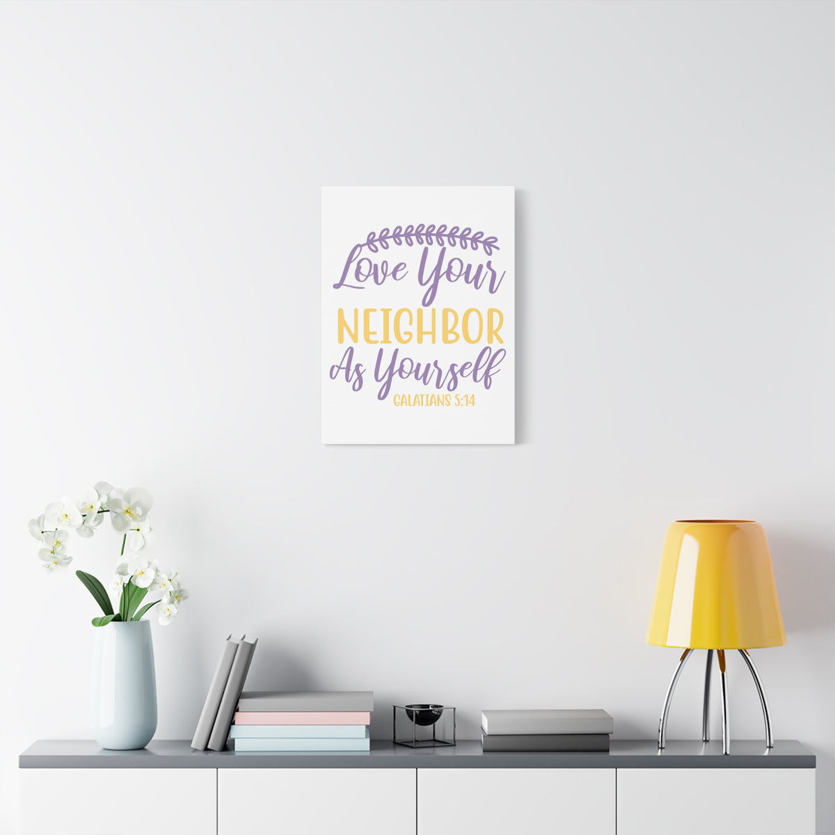 Scripture Canvas Neighbor As Yourself Galatians 5:14 Christian Wall Art Bible Verse Print Ready to Hang