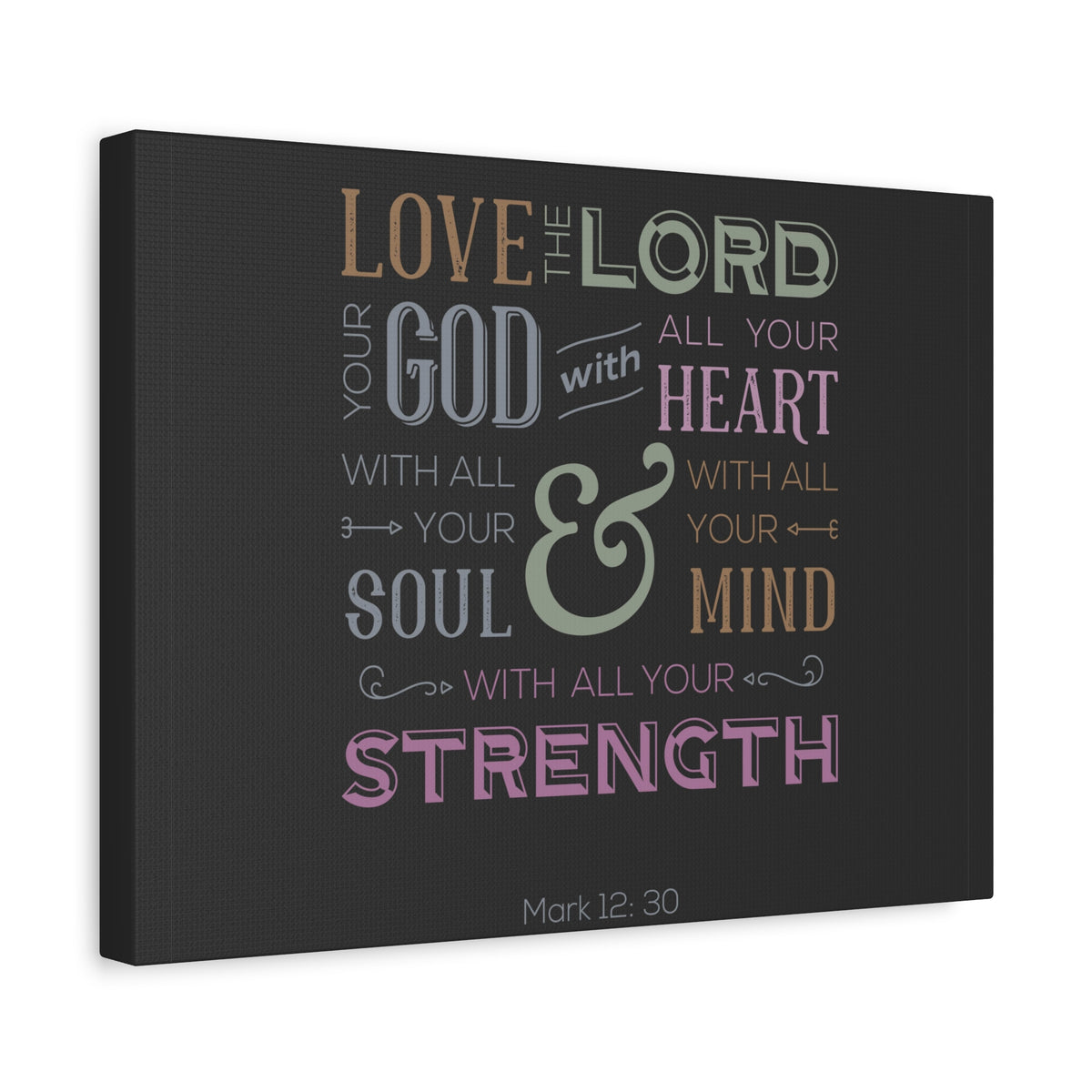 Scripture Canvas With All Your Mind Mark 12:30 Christian Wall Art Bible Verse Print Ready to Hang
