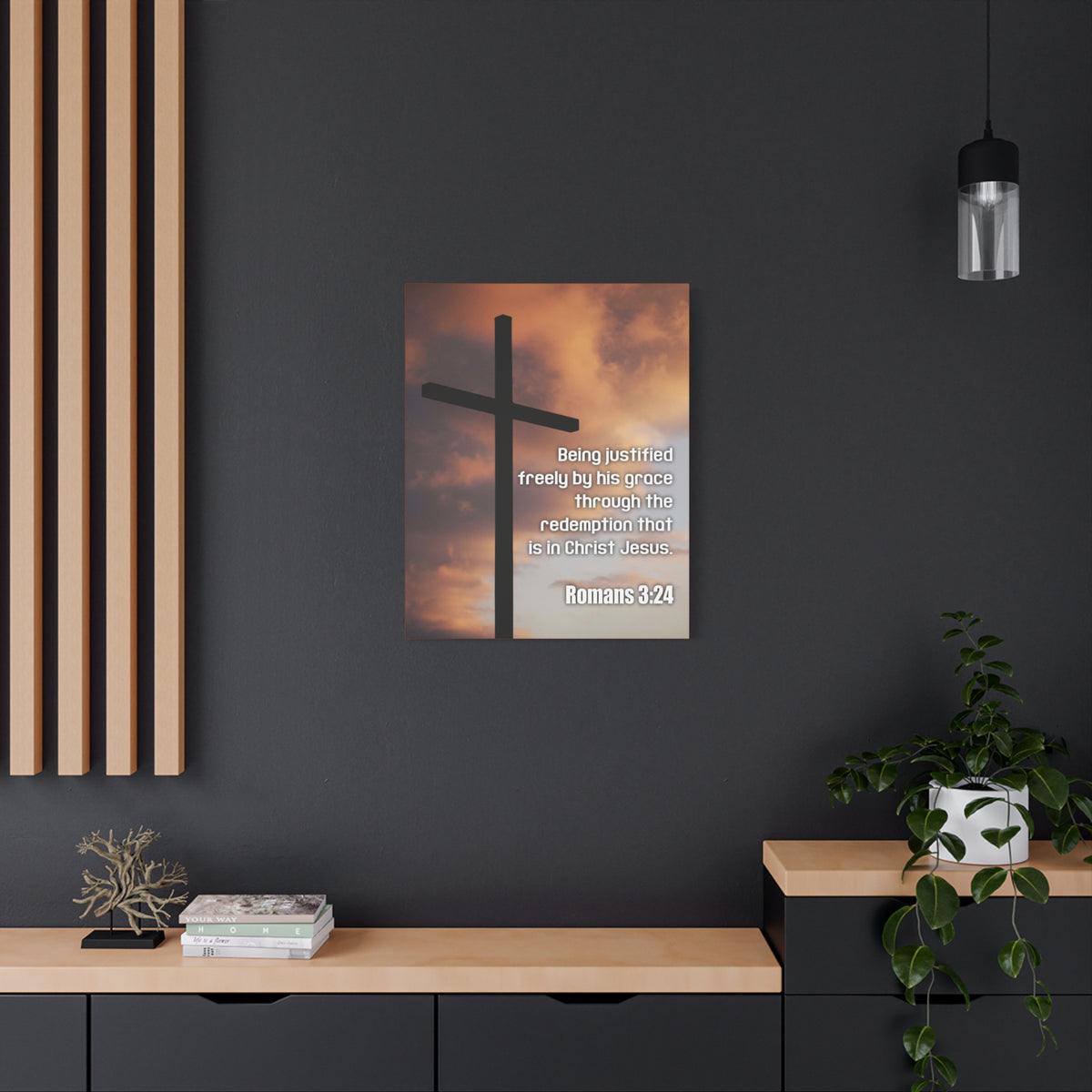 Scripture Canvas Being Justified Romans 3:24 Christian Wall Art Bible Verse Print Ready to Hang