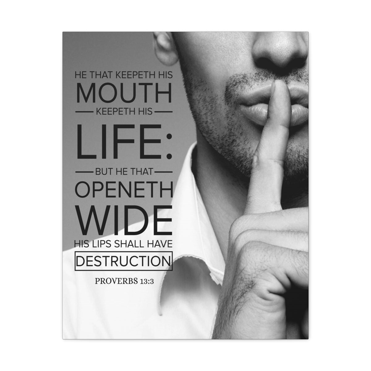 Scripture Canvas He That Keepeth His Mouth Proverbs 13:3 Christian Wall Art Bible Verse Print Ready to Hang