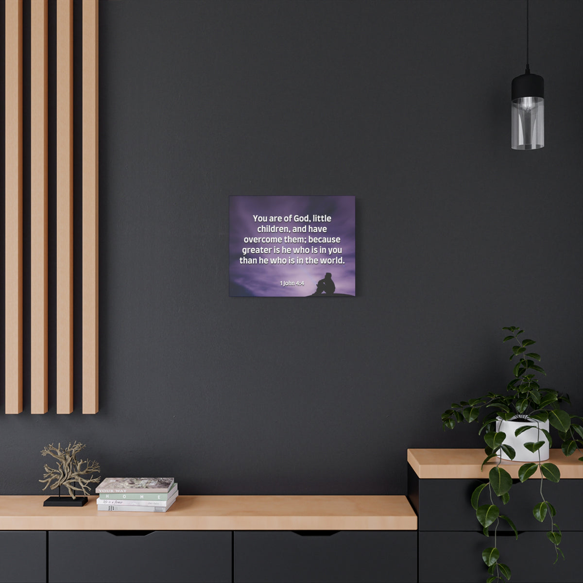 Scripture Canvas Overcome 1 John 4:4 Christian Wall Art Bible Verse Print Ready to Hang