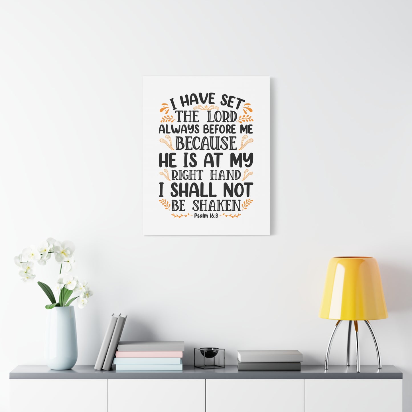 Scripture Canvas I Shall Not Be Shaken Psalm 16:8 Christian Wall Art Bible Verse Print Ready to Hang
