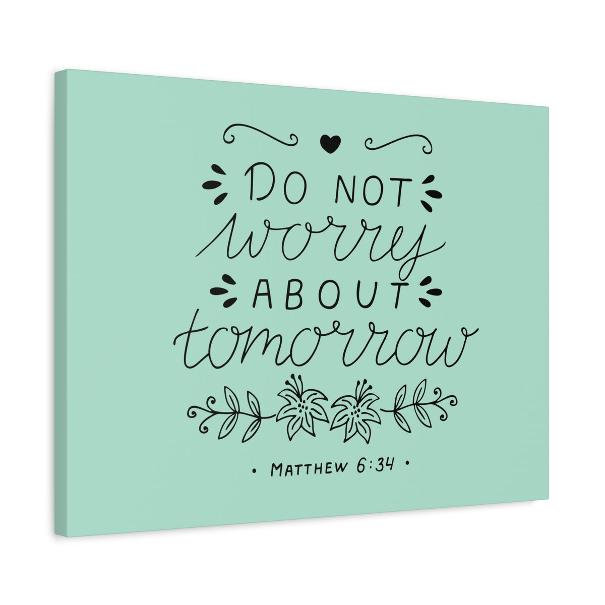 Scripture Canvas Tomorrow Teal Matthew 6:34 Christian Wall Art Bible Verse Print Ready to Hang