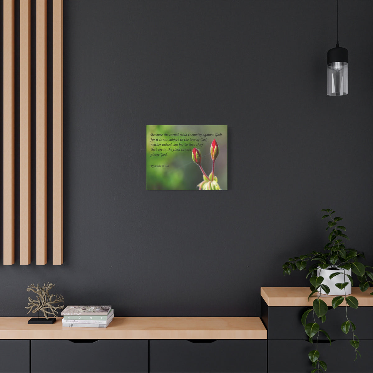 Scripture Canvas Carnal Mind Romans 8:7-8 Christian Wall Art Bible Verse Print Ready to Hang