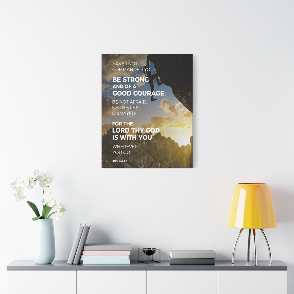 Scripture Canvas Be Strong Joshua 1:9 Mountain Christian Wall Art Bible Verse Print Ready to Hang
