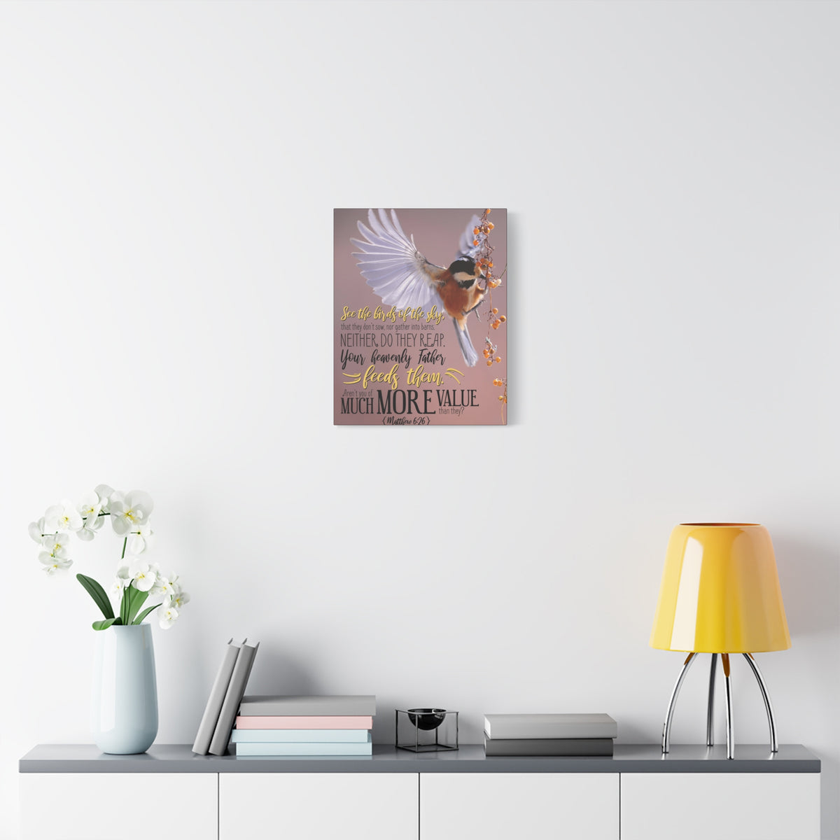 Scripture Canvas Much More Value Matthew 6:26 Christian Wall Art Bible Verse Print Ready to Hang
