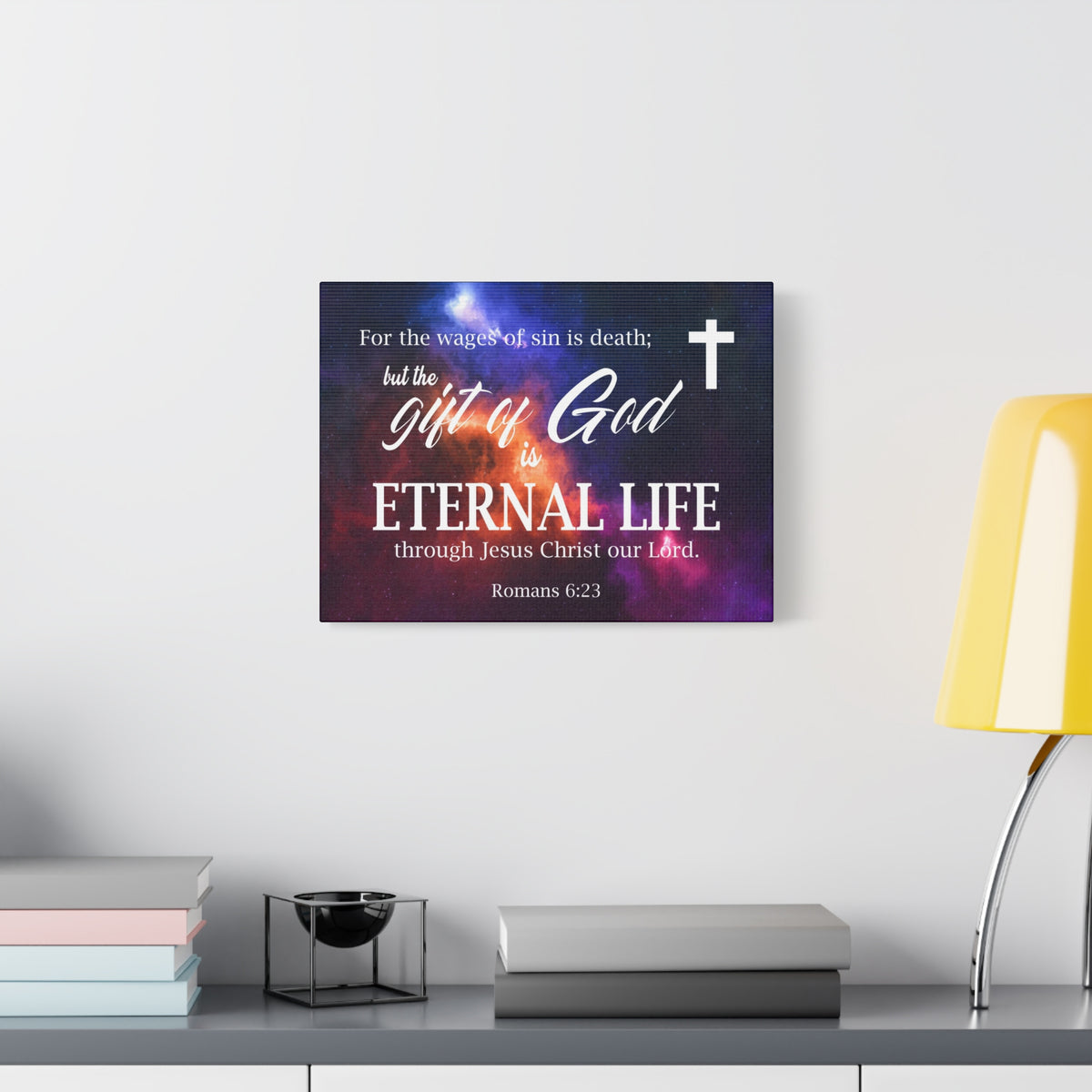 Scripture Canvas Gift of God is Eternal Life Romans 6:23 Christian Wall Art Bible Verse Print Ready to Hang