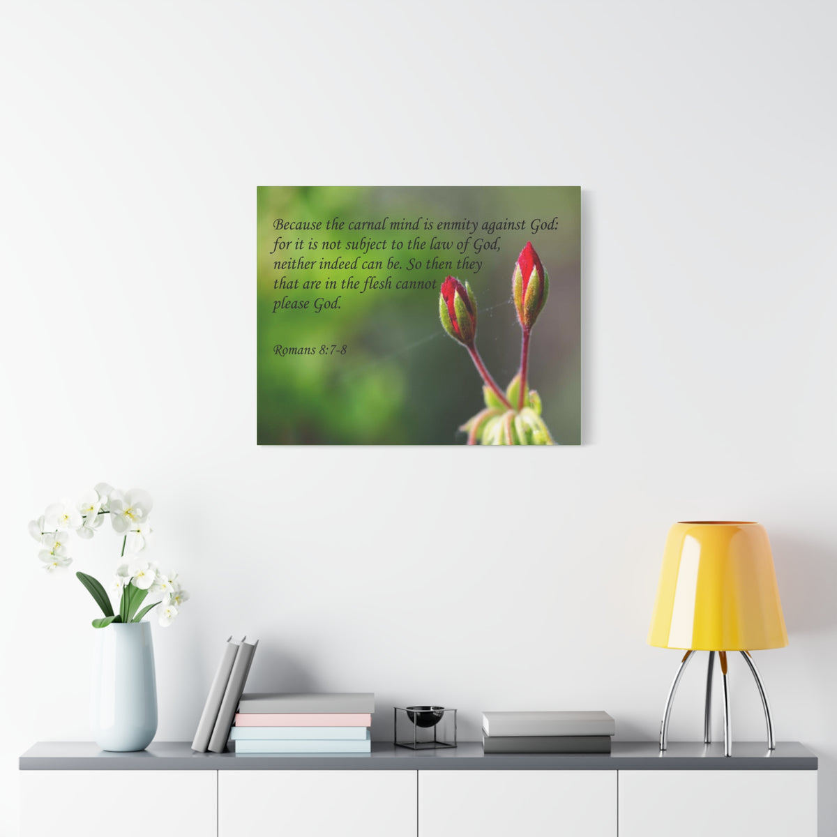 Scripture Canvas Carnal Mind Romans 8:7-8 Christian Wall Art Bible Verse Print Ready to Hang
