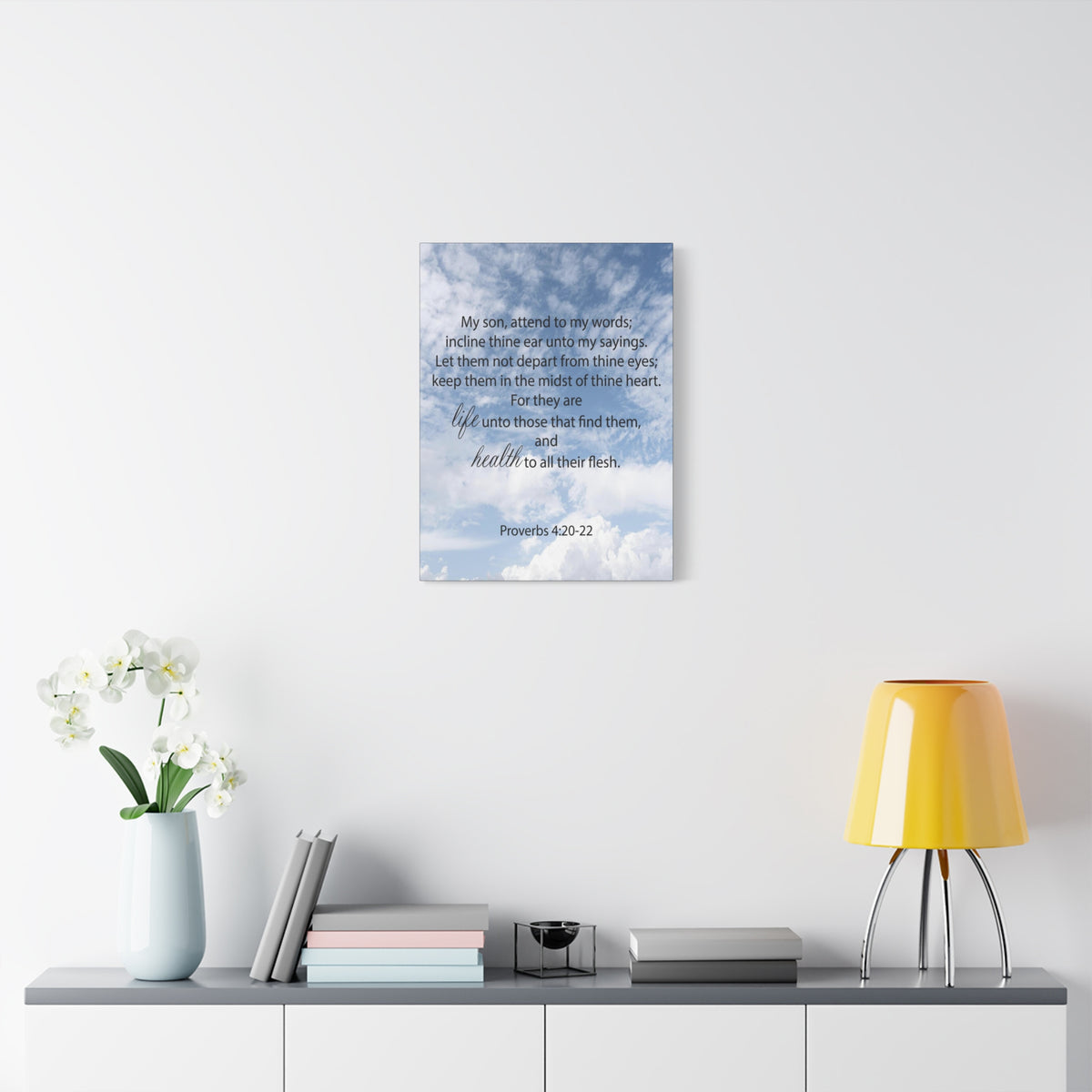 Scripture Canvas Life and Health Proverbs 4:20-22 Christian Wall Art Bible Verse Print Ready to Hang