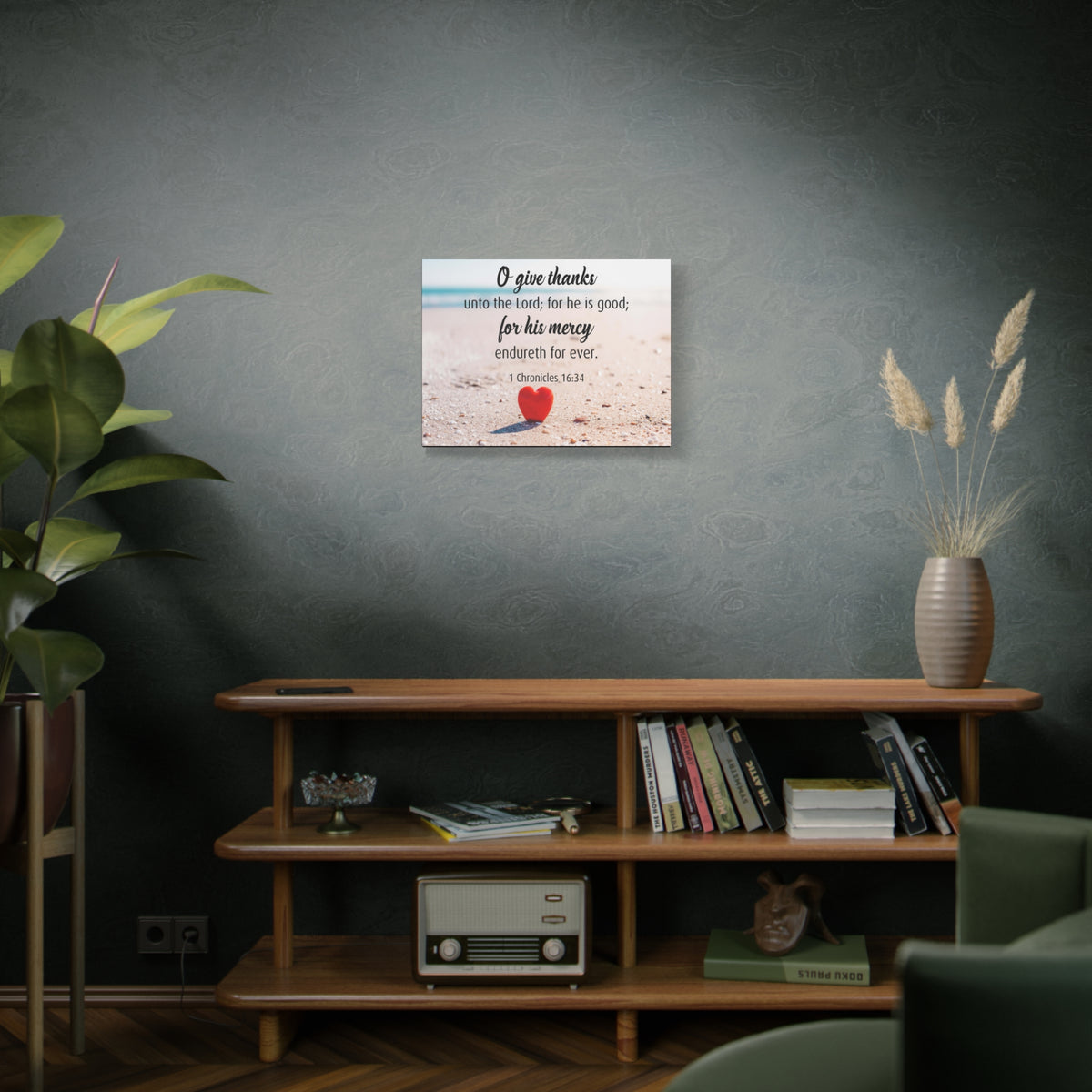 Scripture Canvas Give Thanks Unto The Lord 1 Chronicles 16:34 Christian Wall Art Bible Verse Print Ready to Hang