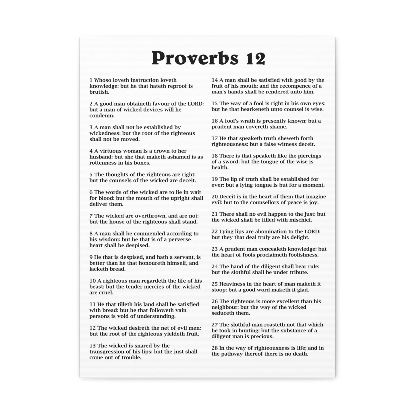 Proverbs Chapter 12 White Bible Canvas Christian Wall Art Ready to Hang Unframed