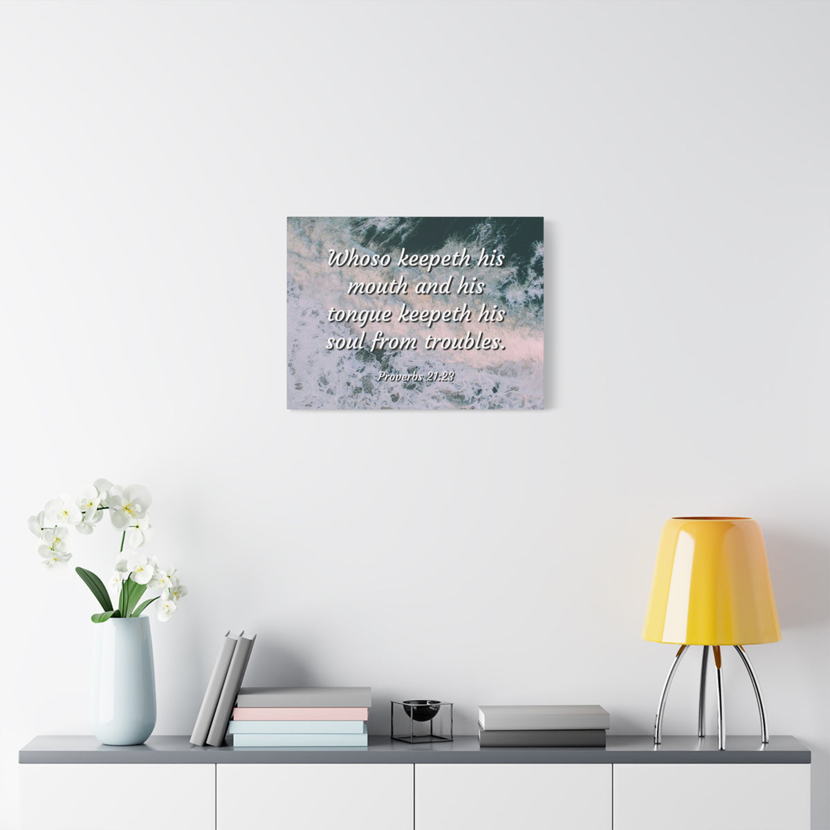 Scripture Canvas Troubles Proverbs 21:23 Christian Wall Art Bible Verse Print Ready to Hang