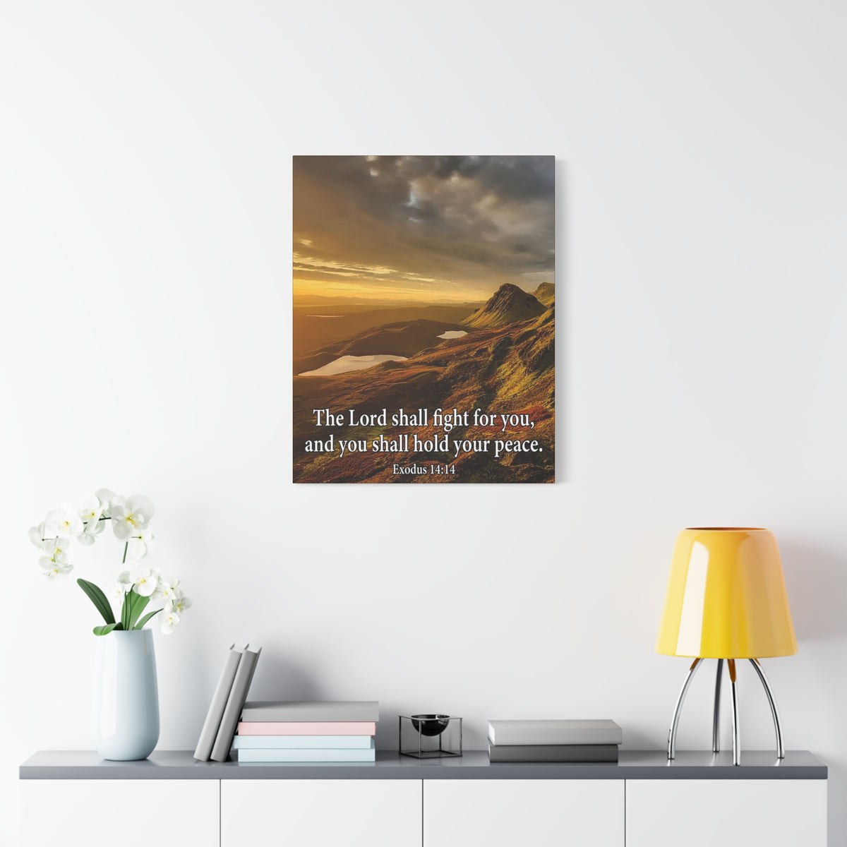 Scripture Canvas The Lord Shall Fight For You Romans 8:31 Christian Wall Art Bible Verse Print Ready to Hang
