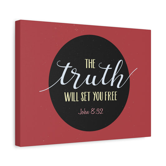 Scripture Canvas The Truth Red John 8:32 Christian Wall Art Bible Verse Print Ready to Hang