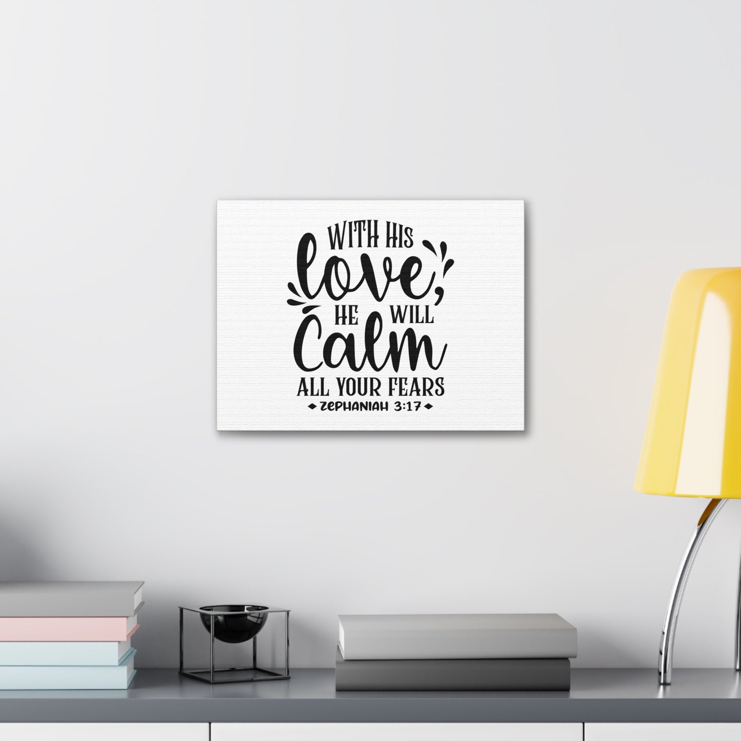 With His Love Zephaniah 3:17 Bible Verse Canvas Christian Wall Art Ready to Hang