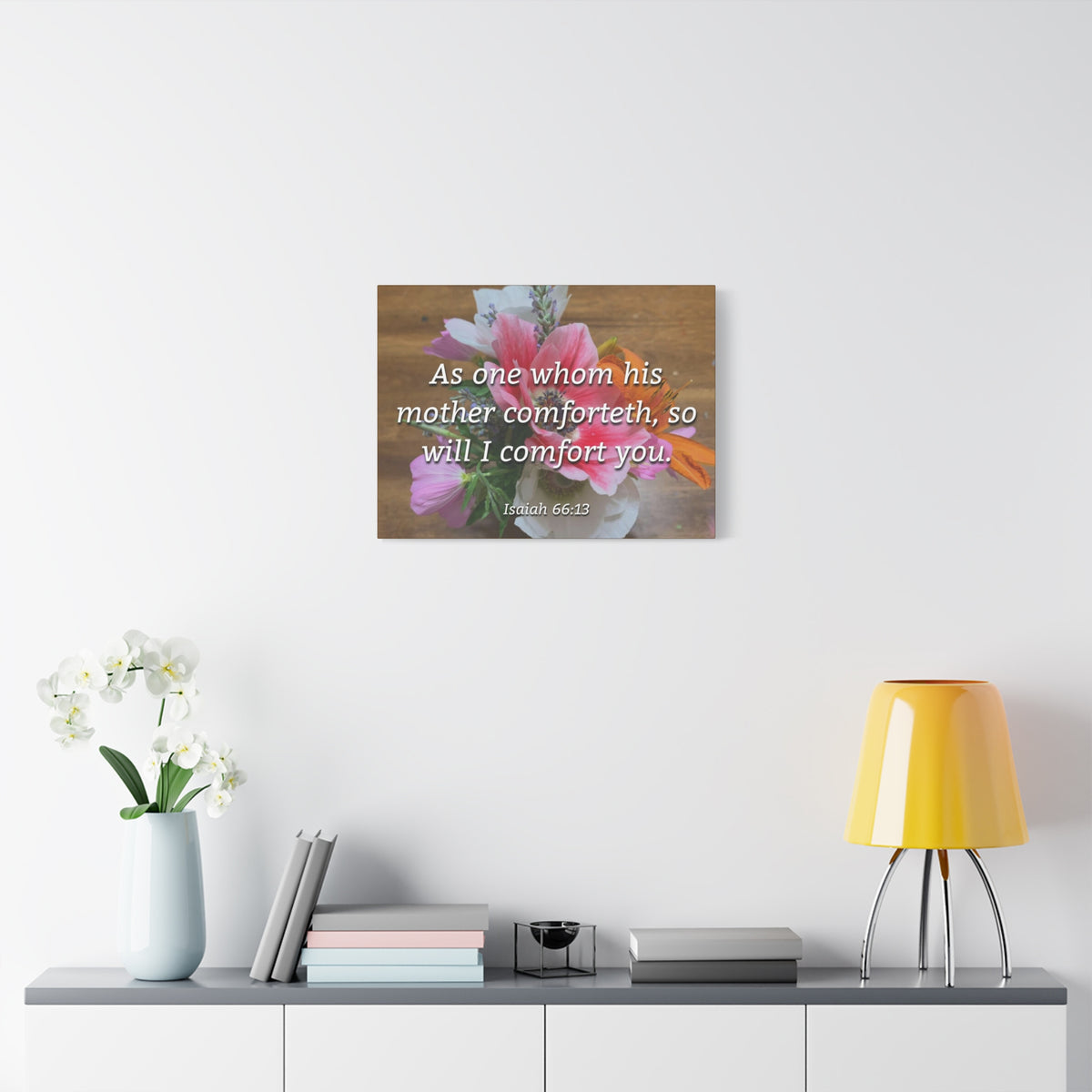 Scripture Canvas His Mother Comforteth Isaiah 66:13 Christian Wall Art Bible Verse Print Ready to Hang