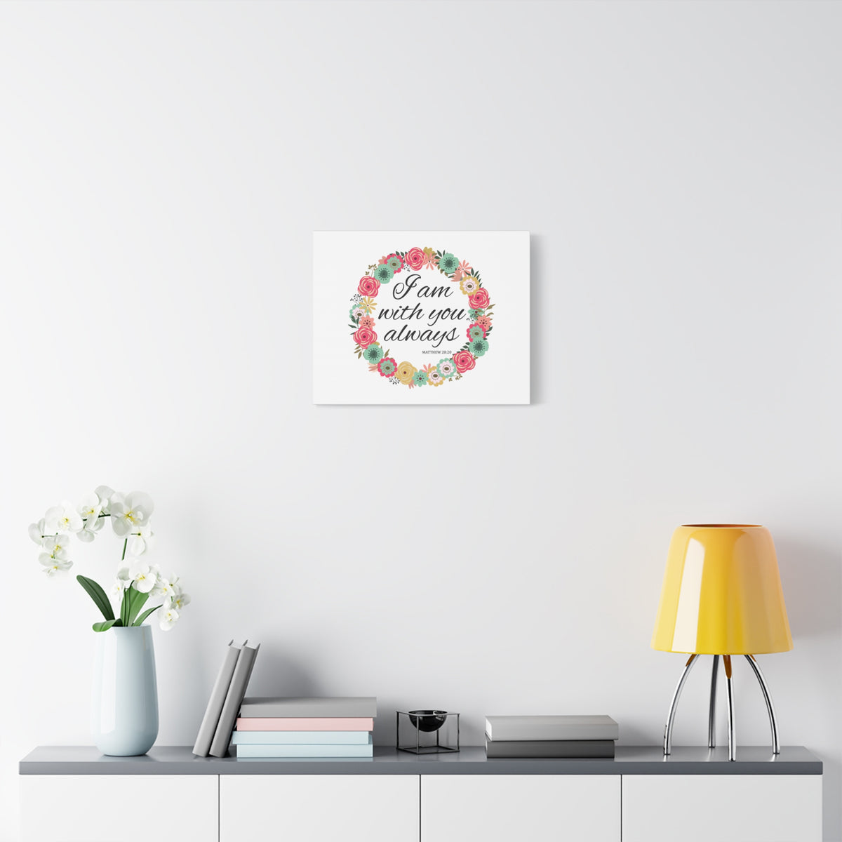 Scripture Canvas With You Always Pink Flower Matthew 28:20 Christian Wall Art Bible Verse Print Ready to Hang