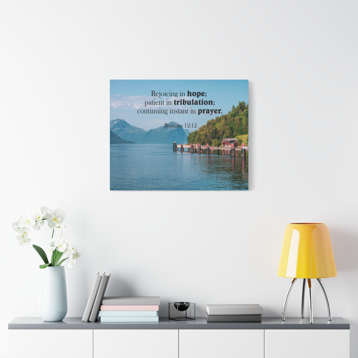 Scripture Canvas Rejoicing in Hope Romans 12:12 Christian Wall Art Bible Verse Print Ready to Hang