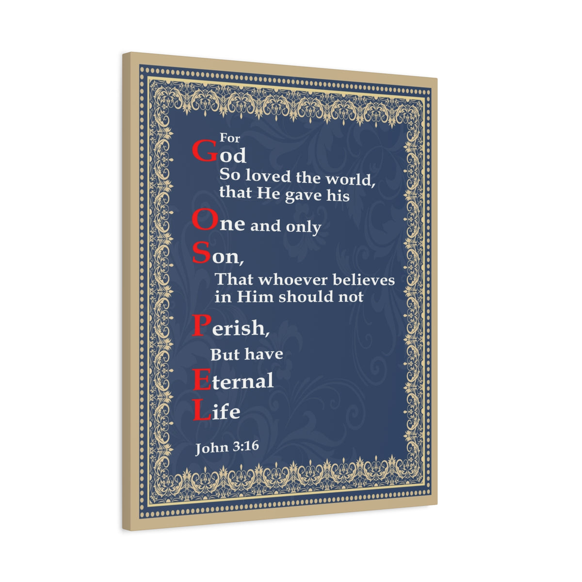 Scripture Canvas Gospel John 3:16 Christian Wall Art Bible Verse Print Ready to Hang