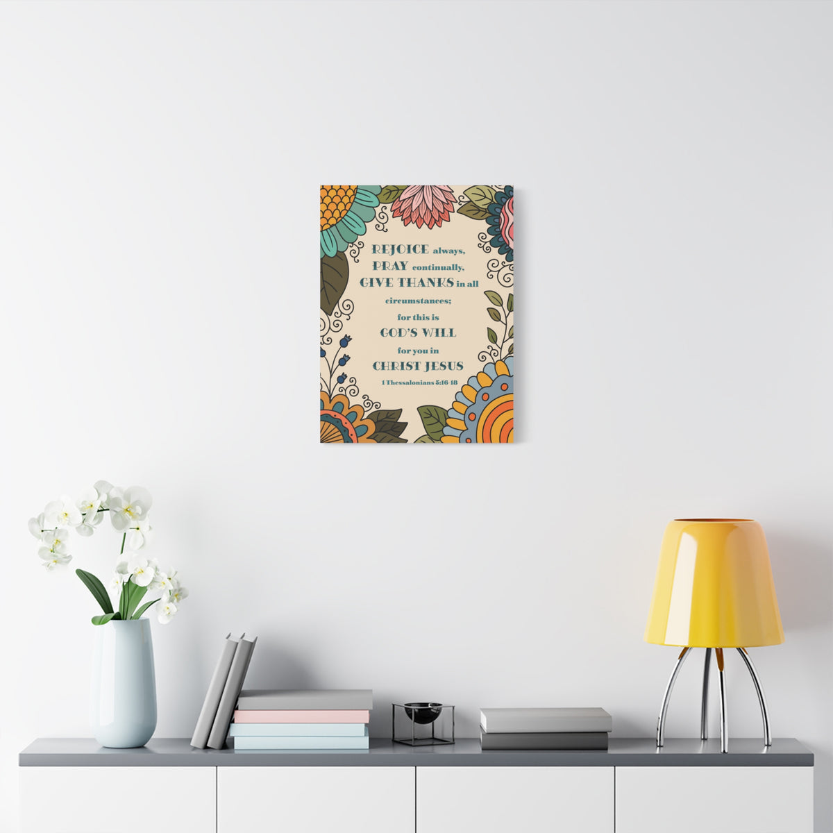 Scripture Canvas Rejoice Always 1 Thessalonians 5:16-18 Christian Wall Art Bible Verse Print Ready to Hang