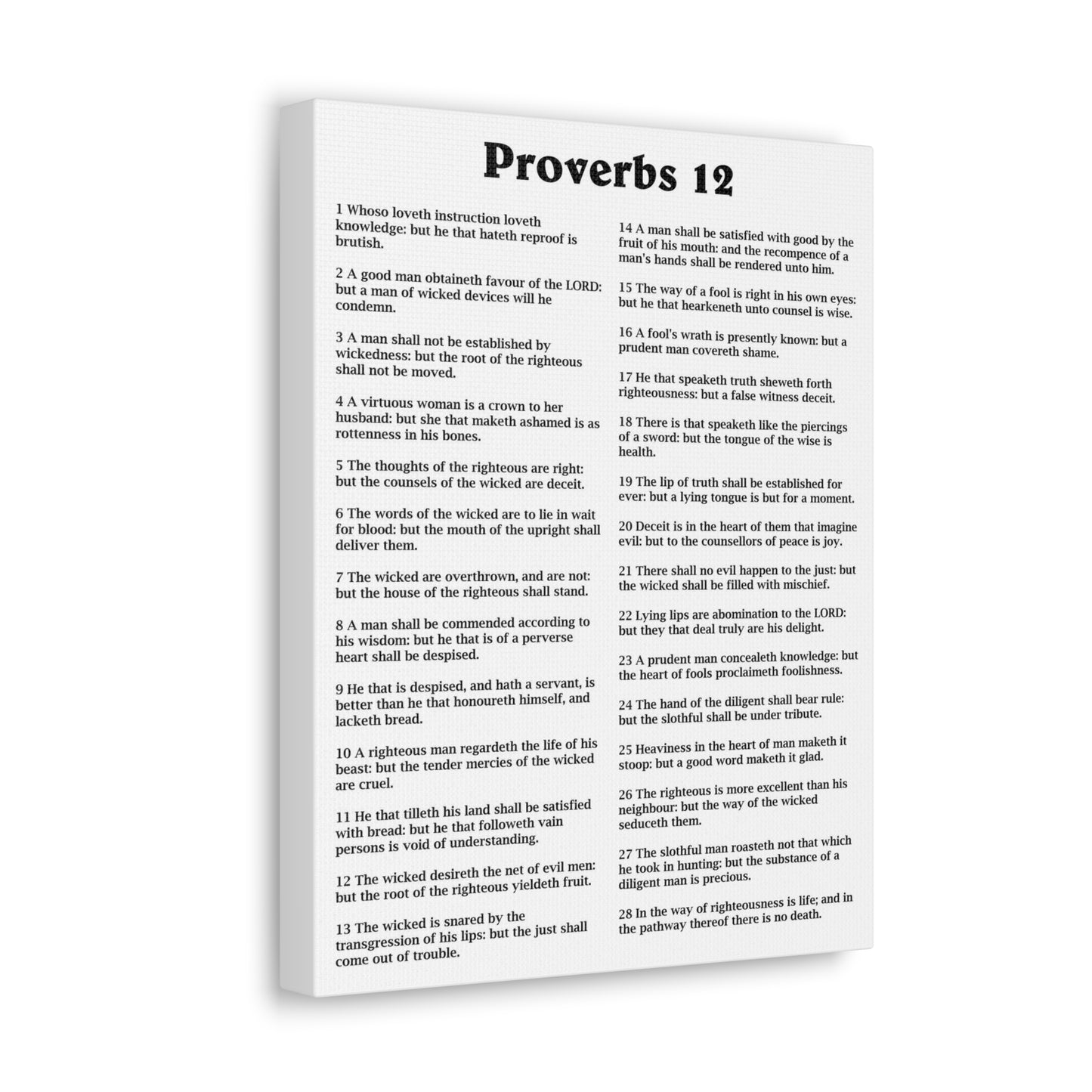 Proverbs Chapter 12 White Bible Canvas Christian Wall Art Ready to Hang Unframed