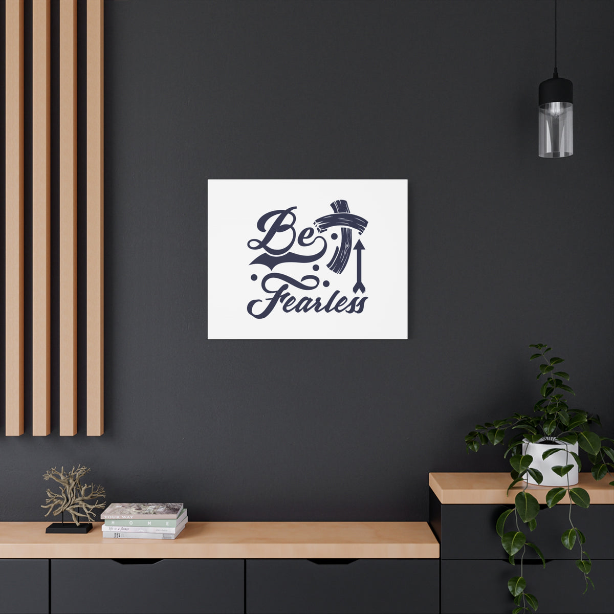 Scripture Canvas Be Fearless 2 Timothy 1:7 Blue Cross Christian Wall Art Bible Verse Print Ready to Hang