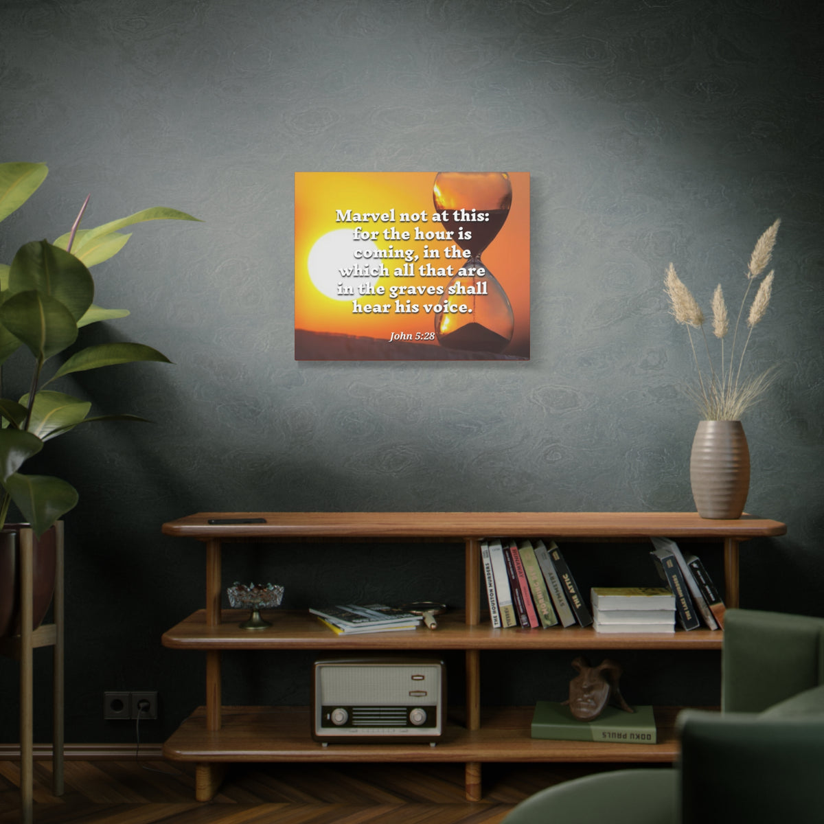 Scripture Canvas Hear His Voice John 5:28 Christian Wall Art Bible Verse Print Ready to Hang