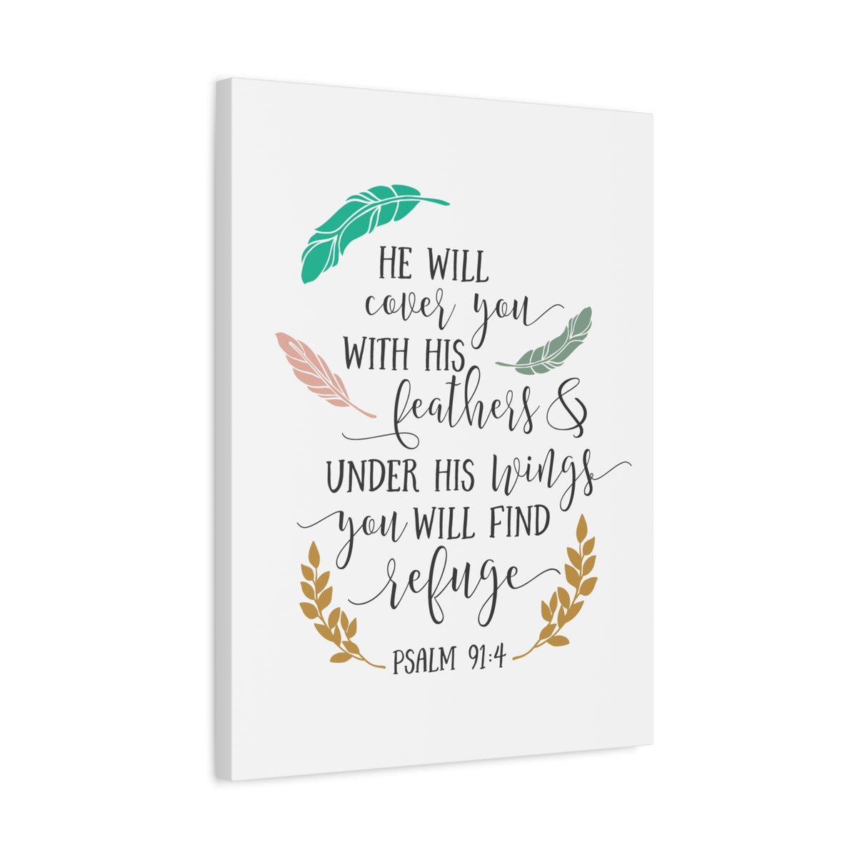 Scripture Canvas He Will Cover You Psalm 91:4 Christian Wall Art Bible Verse Print Ready to Hang