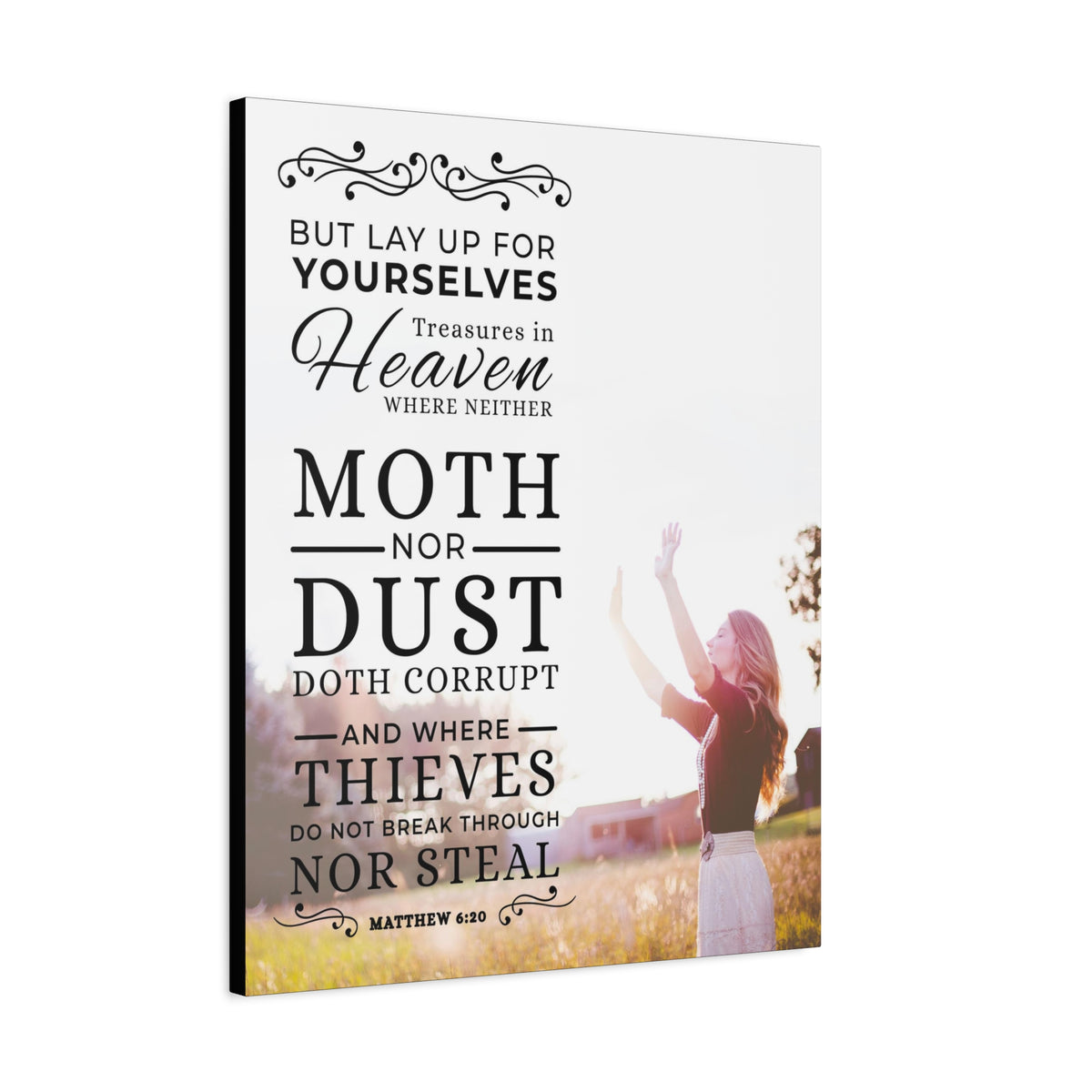 Scripture CanvasMoth Nor Dust Matthew 6:26  Christian Wall Art Bible Verse Print Ready to Hang
