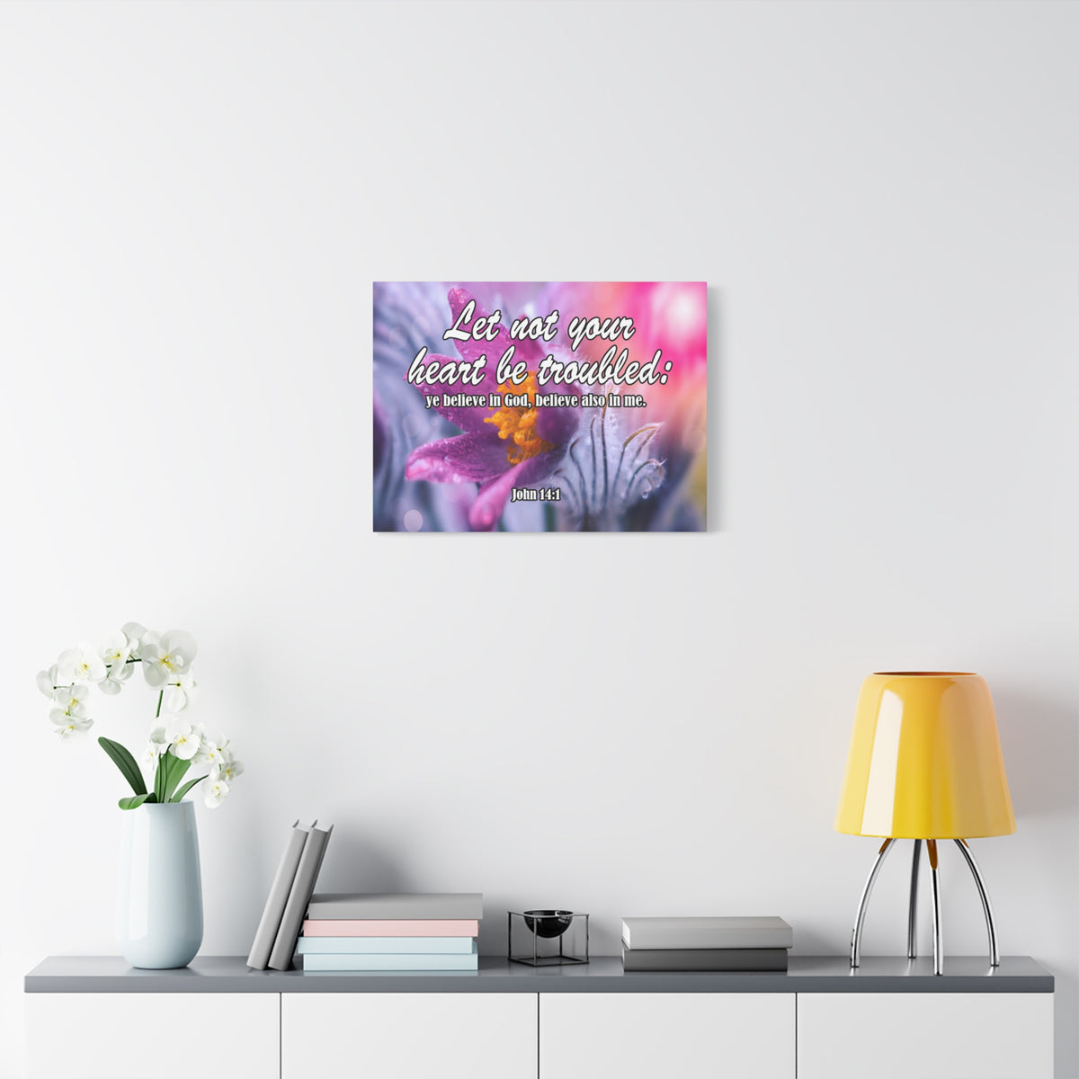 Scripture Canvas Believe in God John 14:1 Christian Wall Art Bible Verse Print Ready to Hang