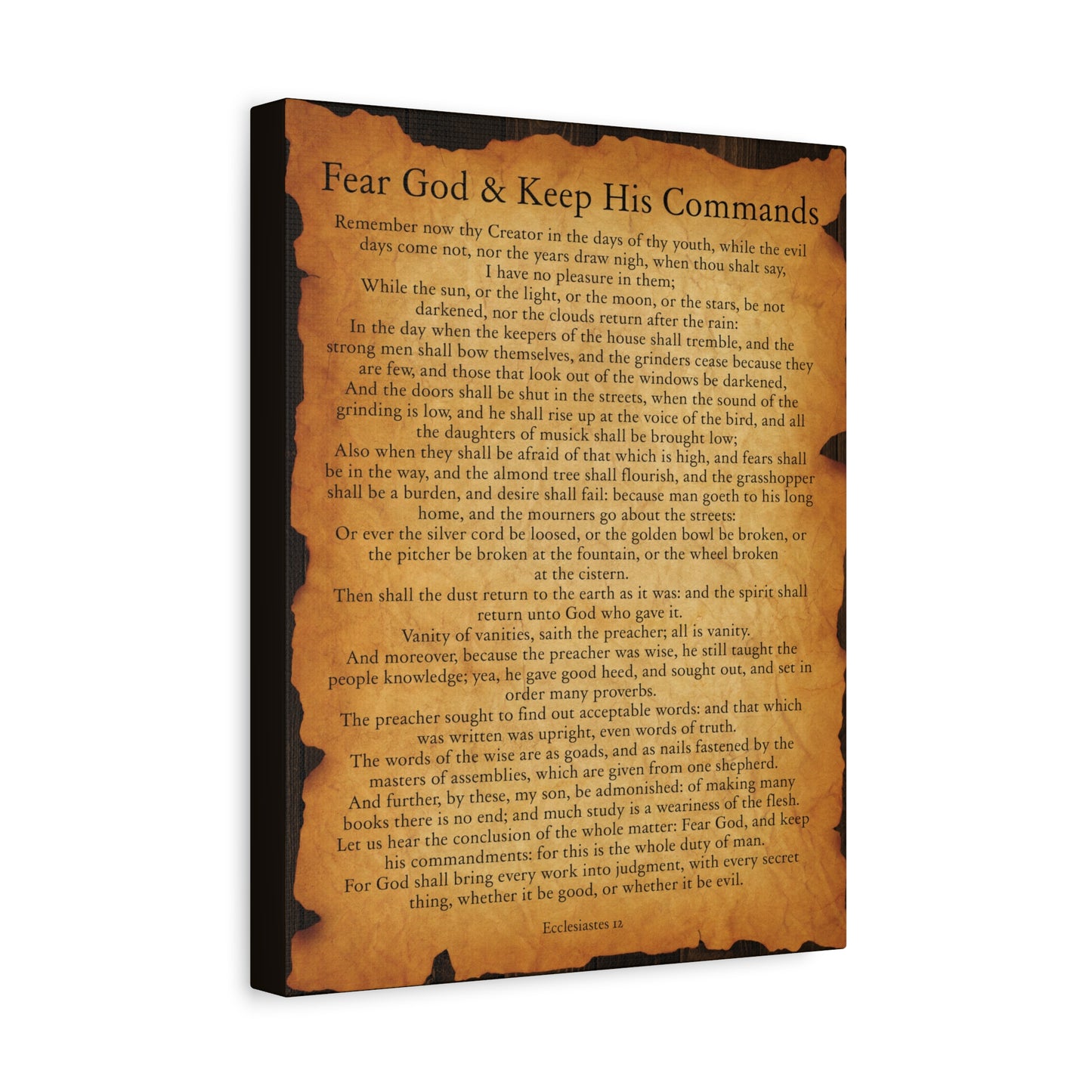 Scripture Walls Fear God & Keep His Commands Ecclesiastes 12 Gold Brown Bible Verse Canvas Christian Wall Art Ready to Hang