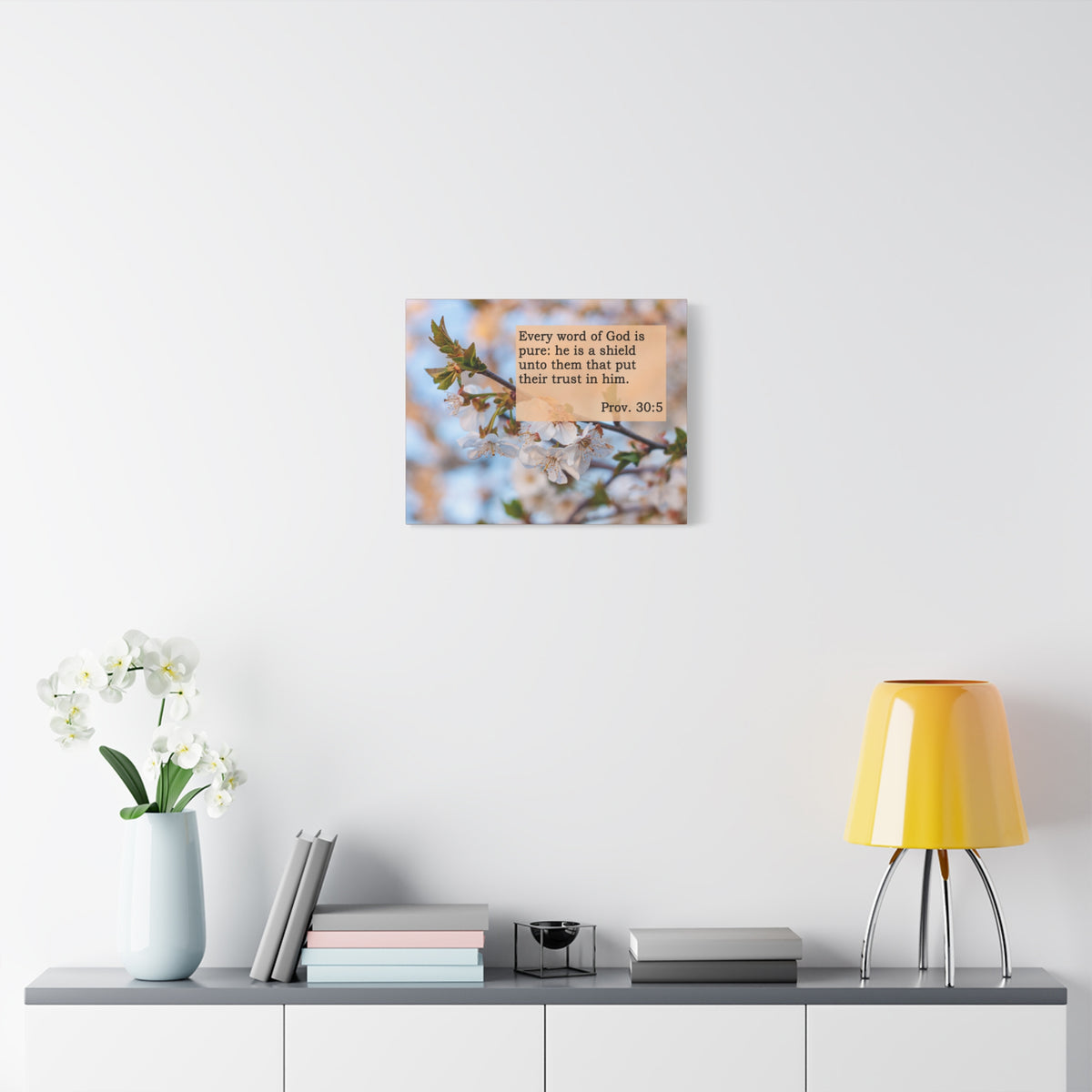 Scripture Canvas He Is A Shield Proverbs 30:5 Christian Wall Art Bible Verse Print Ready to Hang