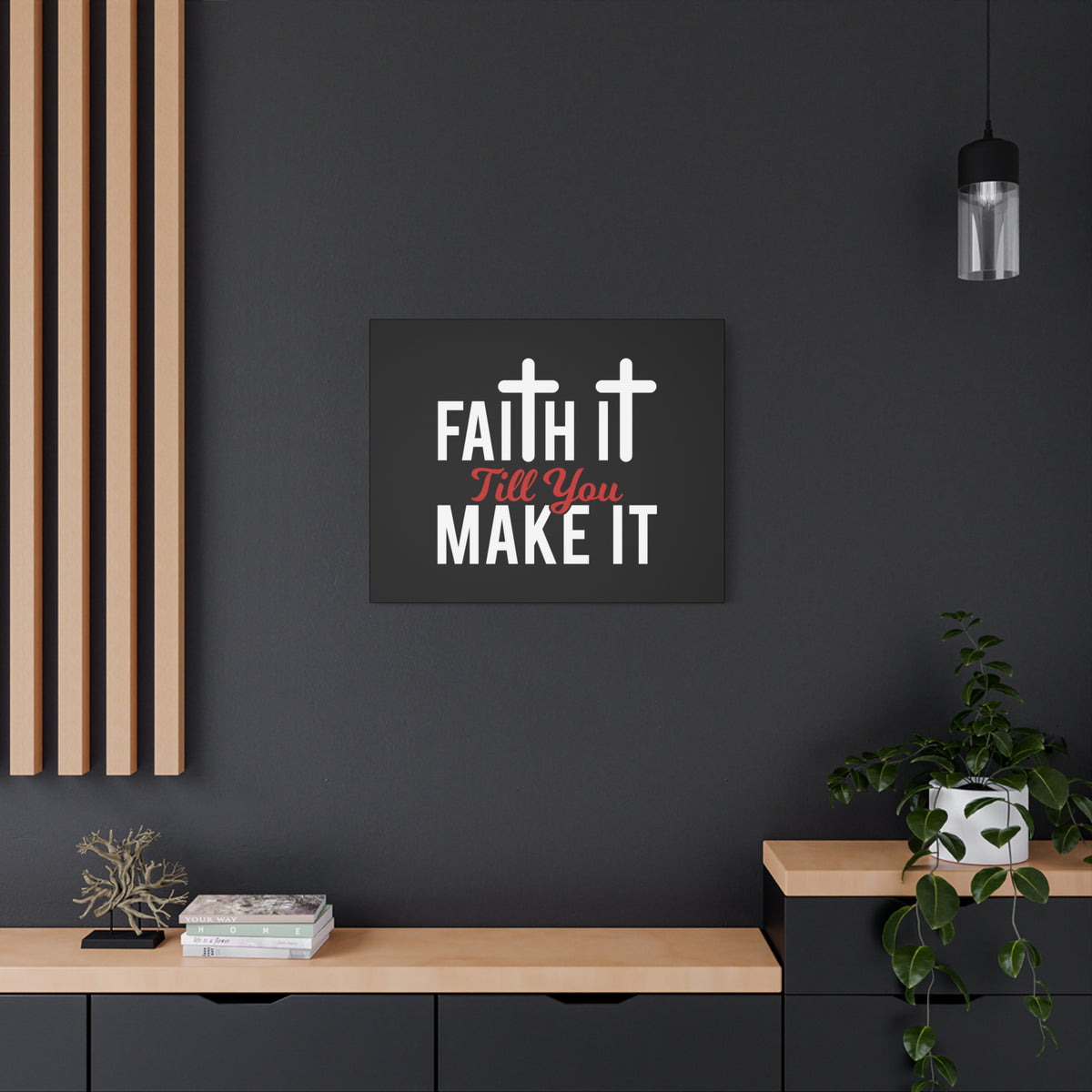 Scripture Canvas Faith It Till You Make It Hebrews 11:1 Red Christian Wall Art Bible Verse Print Ready to Hang