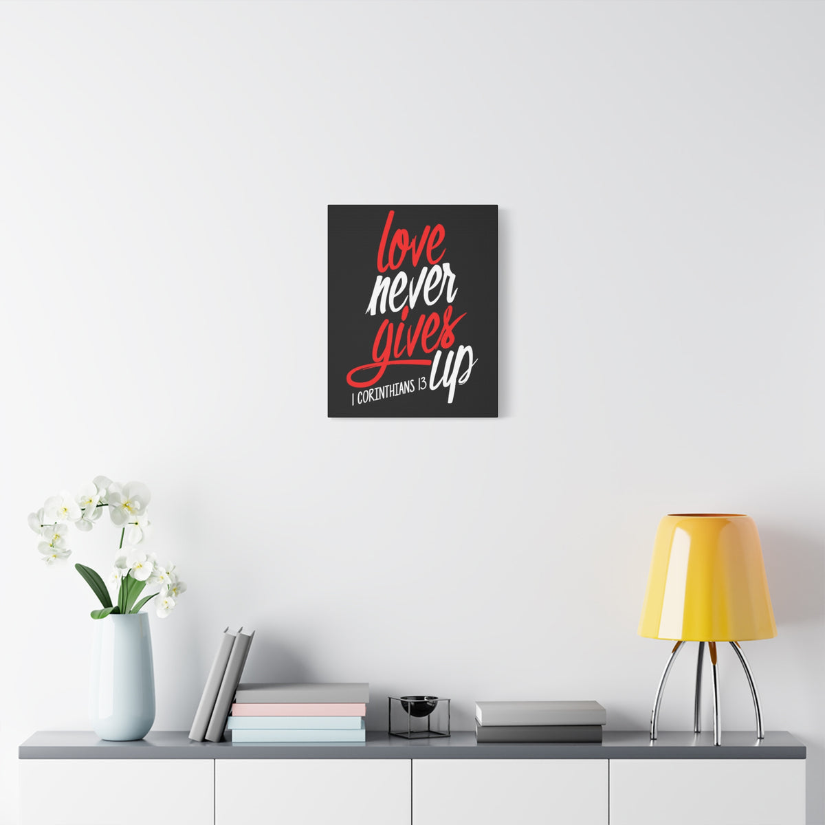 Scripture Canvas Love Never Gives Up 1 Corinthians 13 Christian Wall Art Bible Verse Print Ready to Hang