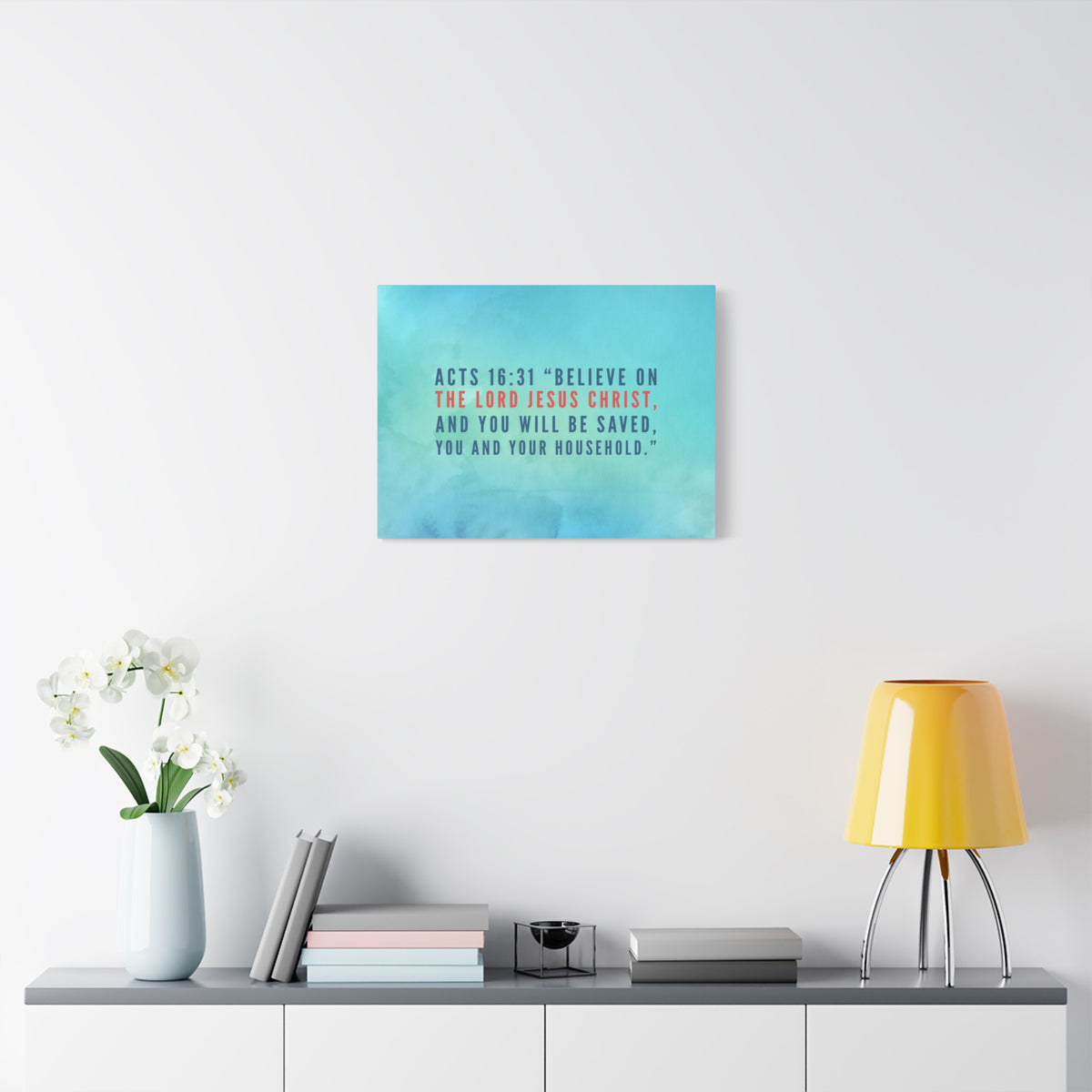 Scripture Canvas You Will Be Saved Acts 16:31 Christian Wall Art Bible Verse Print Ready to Hang