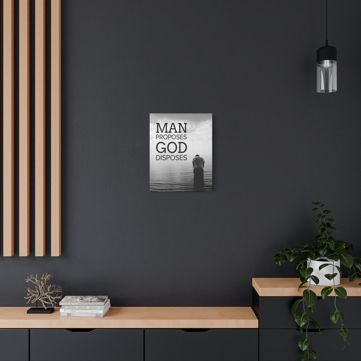 Scripture Canvas Man Proposes God Disposes Proverbs 19:21 Christian Home Décor Ready to Hang Wall Art Scripture
