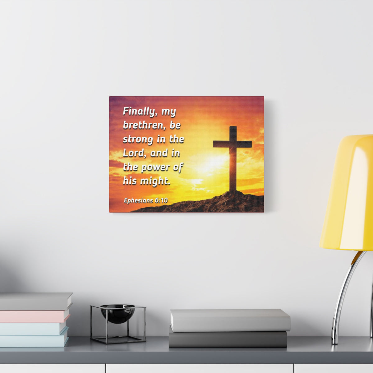 Scripture Canvas Be Strong Ephesians 6:10 Christian Wall Art Bible Verse Print Ready to Hang