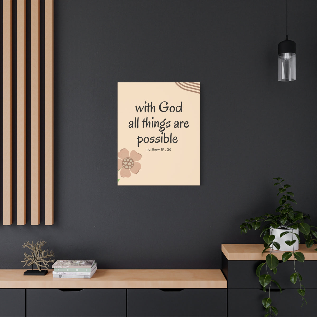 Scripture Canvas All Things Are Possible Matthew 19:26 Brown Flower Christian Wall Art Bible Verse Print Ready to Hang